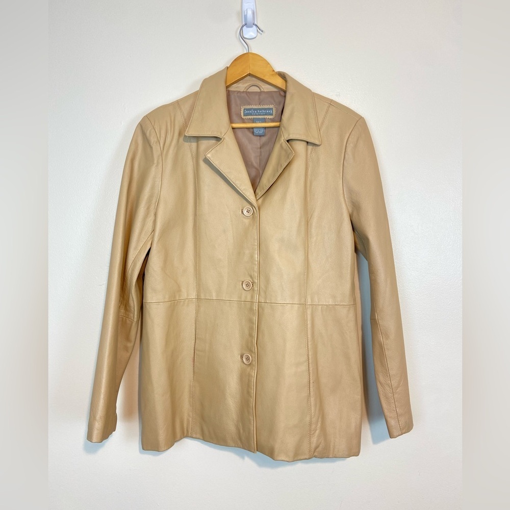 Jessica Holbrook Leather Jacket Tan | Size L | Classic Minimal